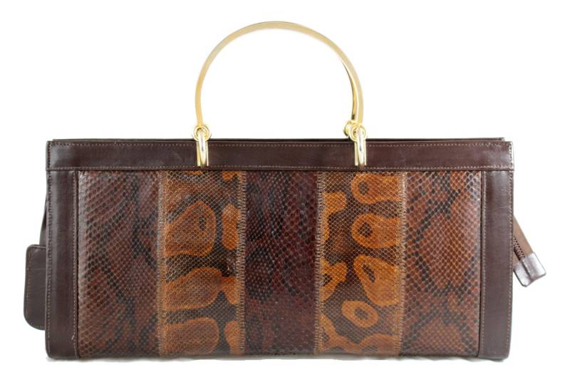 Vintage Schlangenleder Geldbörse Handtasche Doppel Metallgriff von VintageCarwen