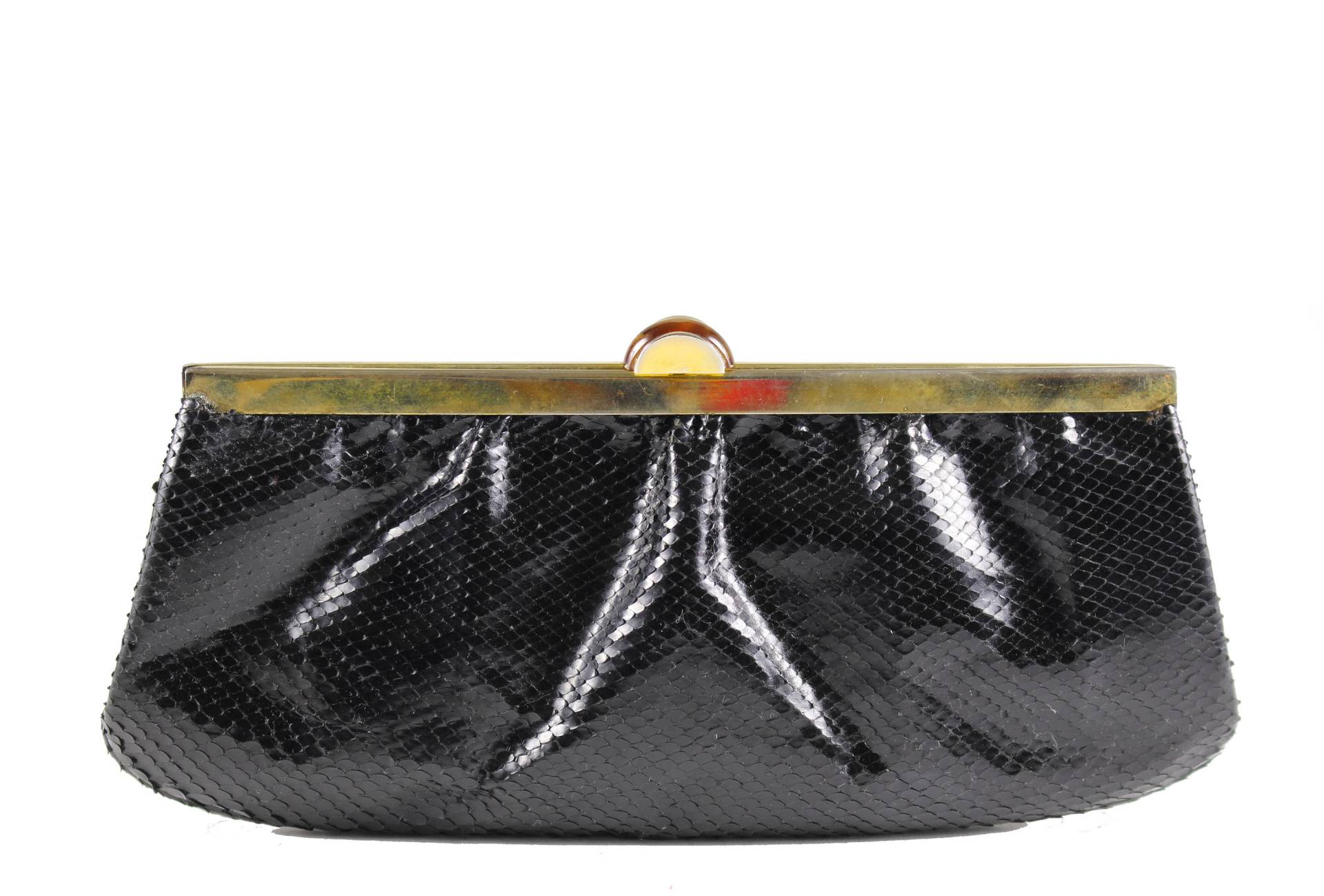 Vintage Schwarze Schlangenhaut Mit Bakelit Verschluss Clutch von VintageCarwen