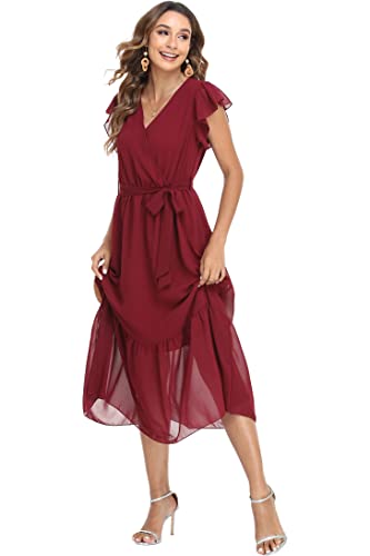 VintageClothing Damen-Sommerkleid, lässig, Blumenmuster, Boho-Kleid, fließend, V-Ausschnitt, Rüschen, A-Linie, Plisseesaum, Midi-Kleider, Reine Farbe, Mittel VintageClothing Damen-Sommerkleid, lässig, Blumenmuster, Boho-Kleid, fließend, V-Ausschnitt, Rüschen, A-Linie, Plisseesaum, Midi-Kleider, Reine Farbe, Mittel von VintageClothing