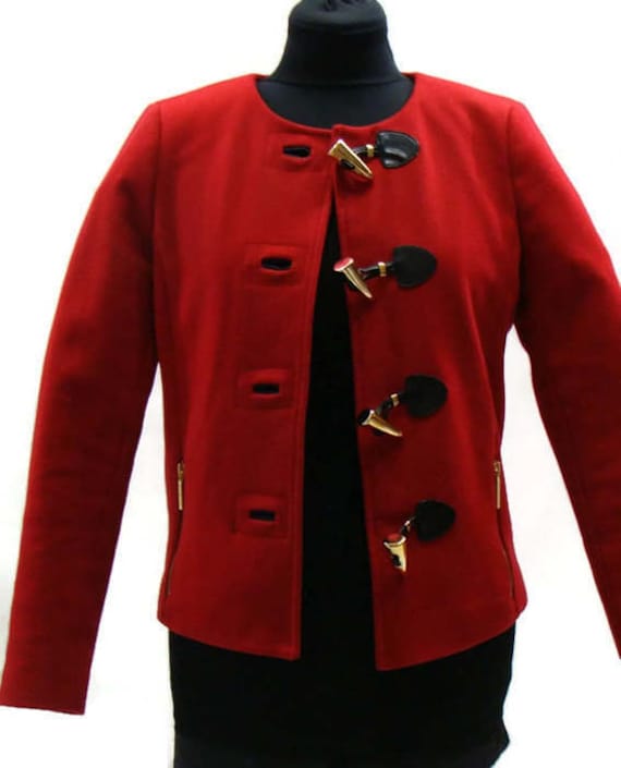 Michael Kors Red Jacket Vintage Wool Collarless Womens Ladies Jackets von VintageConnoisseur