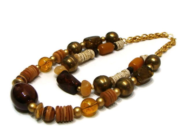 Ooak Chunky Bead & Chain Double Strand Necklace Beaded Handmade von VintageConnoisseur