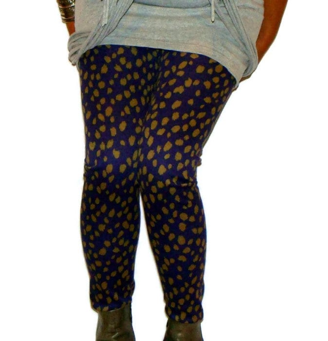 Ooak Dark Blue & Tan Cheetah Print Leggings Clothing Leopard High Waist von VintageConnoisseur