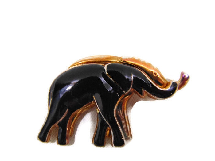 Vintage Elephant Brooch Animal Brooches Gold & Black von VintageConnoisseur