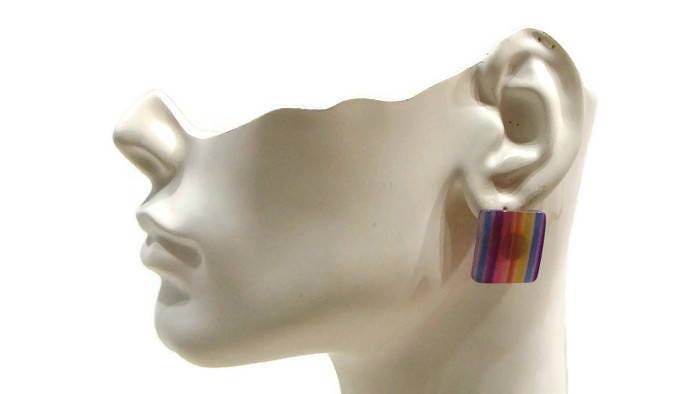 Vintage Rainbow Earrings Square Stud von VintageConnoisseur