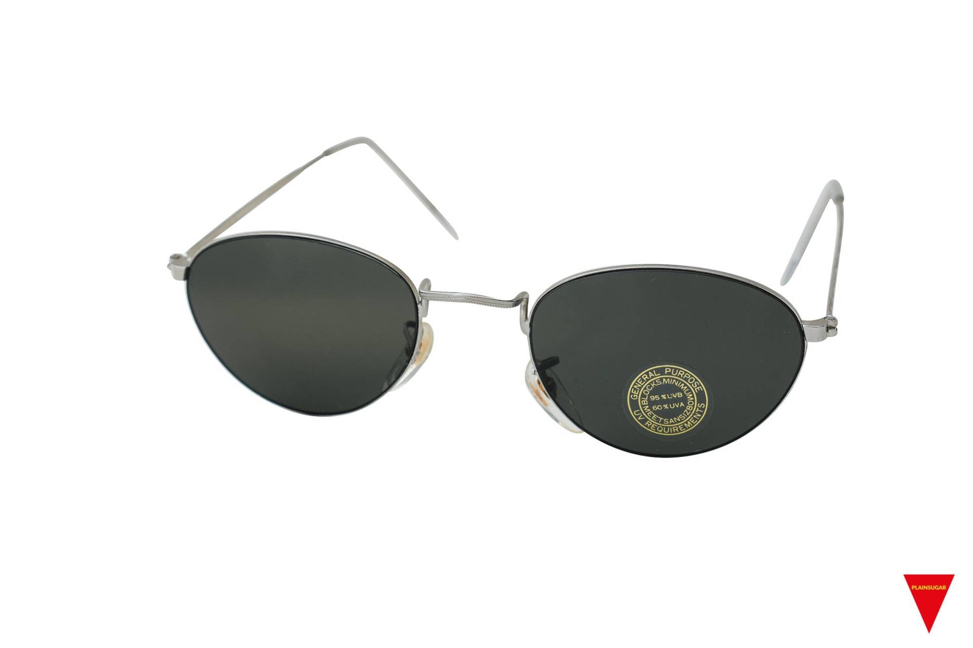 80Er Jahre Runde Sonnenbrille Oval Mittlerer Rahmen, Dunkelgraue Gläser, Original Ungetragene Vintage Silberne Metall von VintageCornerGifts
