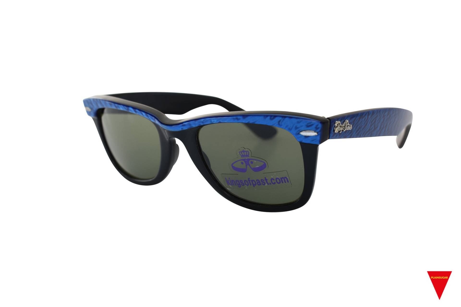 Original 80Er Jahre Rayban Wayfarer Sonnenbrille, Schwarzer Rahmen Mit Blauer Oberseite Und Glaslinsen von VintageCornerGifts