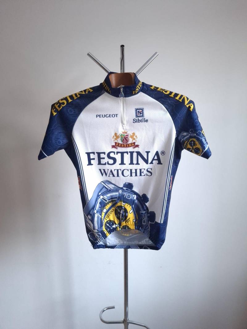 1997 Festina Frankreich Radtrikot Kurzarm, Größe L von VintageCycling