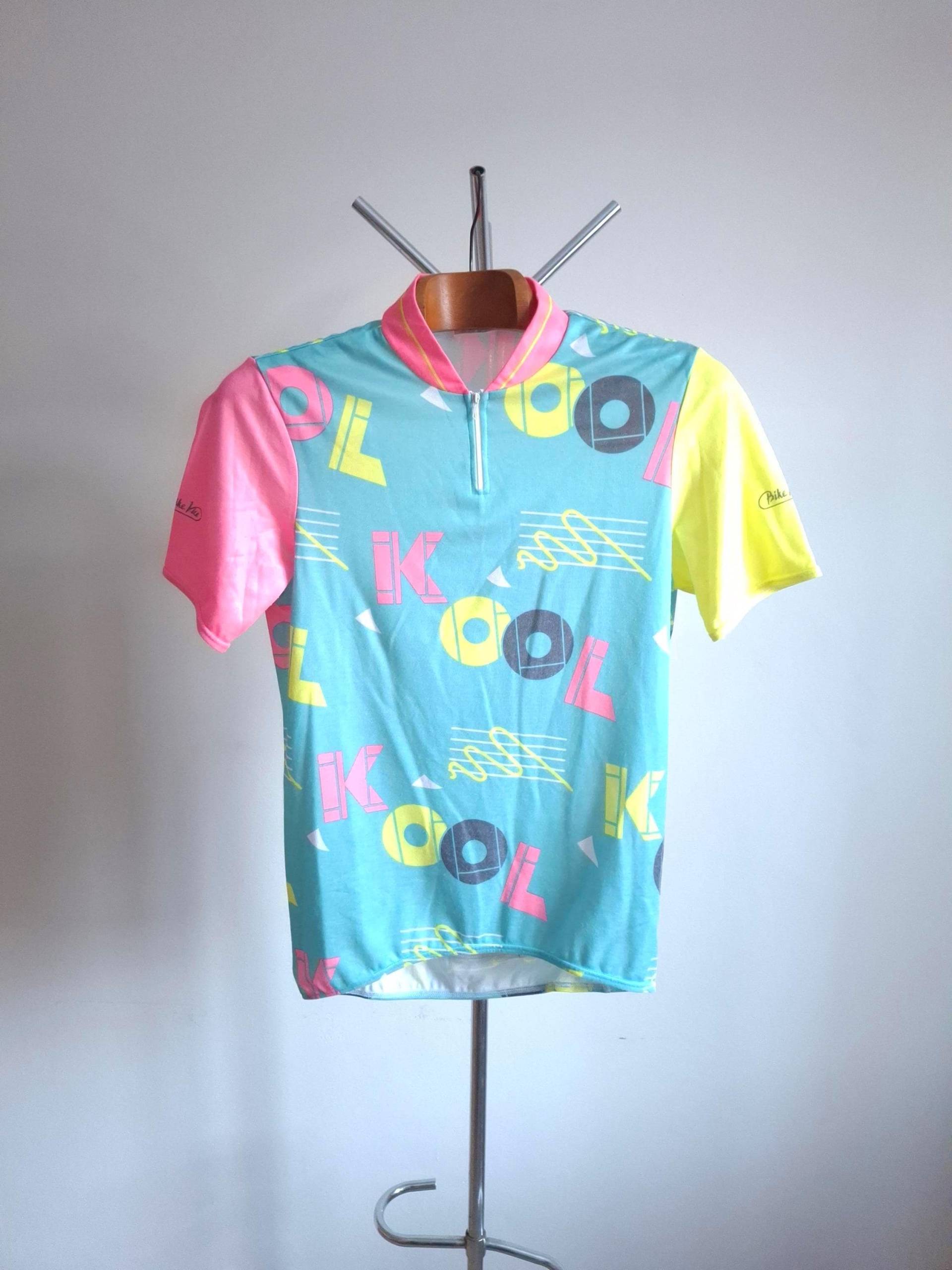 90S "Kool' Radtrikot Kurzarm in Türkis, Pink Und Gelb, Größe M von VintageCycling