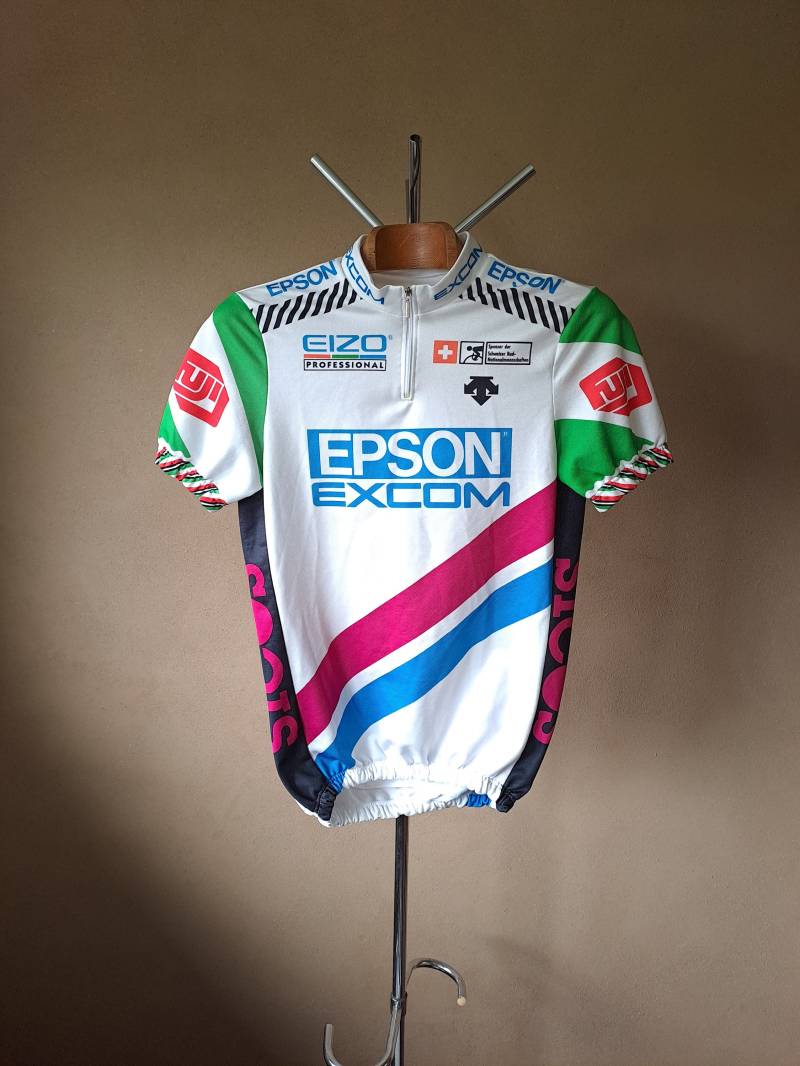 Vintage 90Er Jahre Epson Swiss Kurzarm Profi Radtrikot, Größe M von VintageCycling