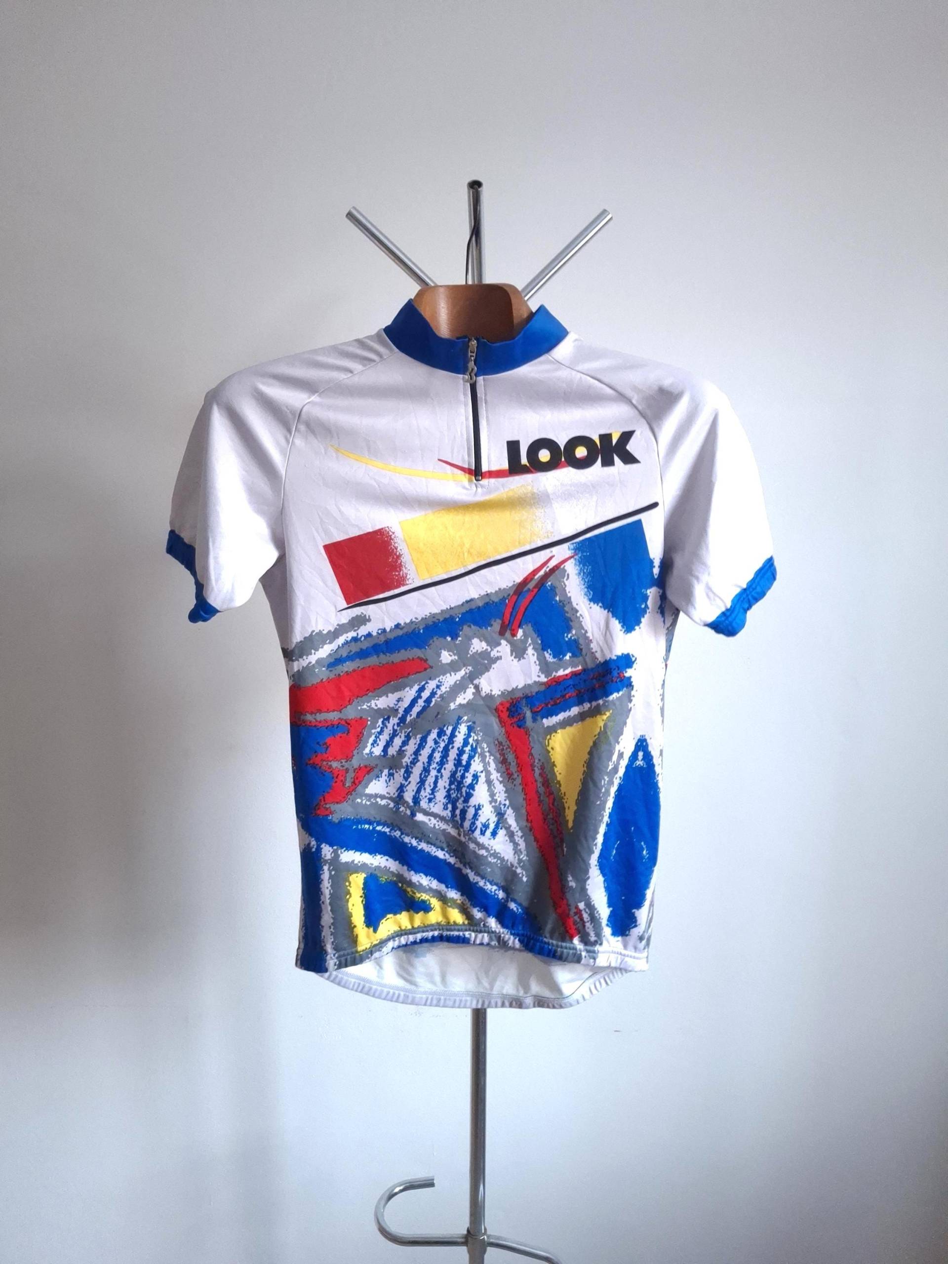 Vintage 90Er "Look' Buntes Abstraktes Kurzarm Radtrikot, Größe L von VintageCycling