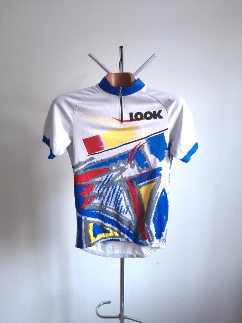 Vintage 90Er "Look' Buntes Abstraktes Kurzarm Radtrikot, Größe L von VintageCycling