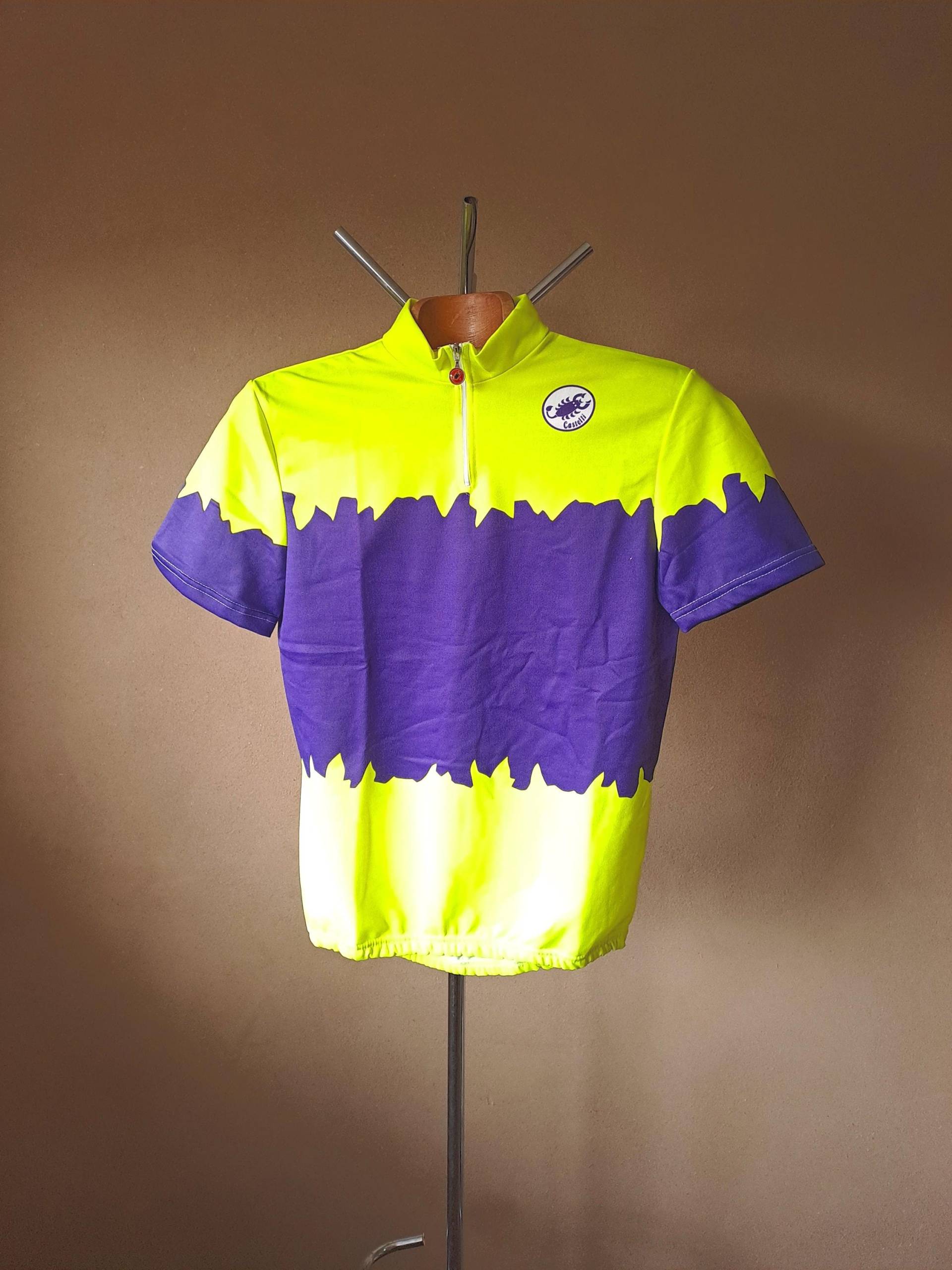 Vintage 90S Castelli Radtrikot, Gelb Lila, Größe S/L von VintageCycling