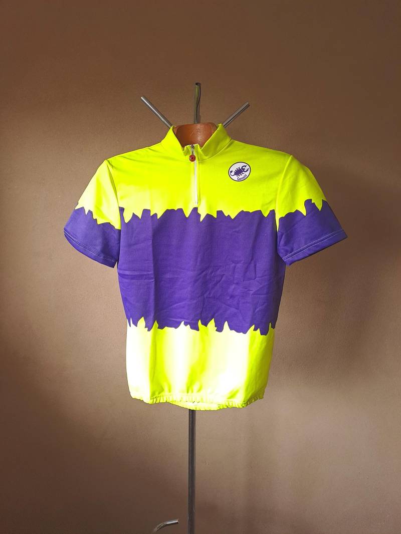 Vintage 90S Castelli Radtrikot, Gelb Lila, Größe S/L von VintageCycling