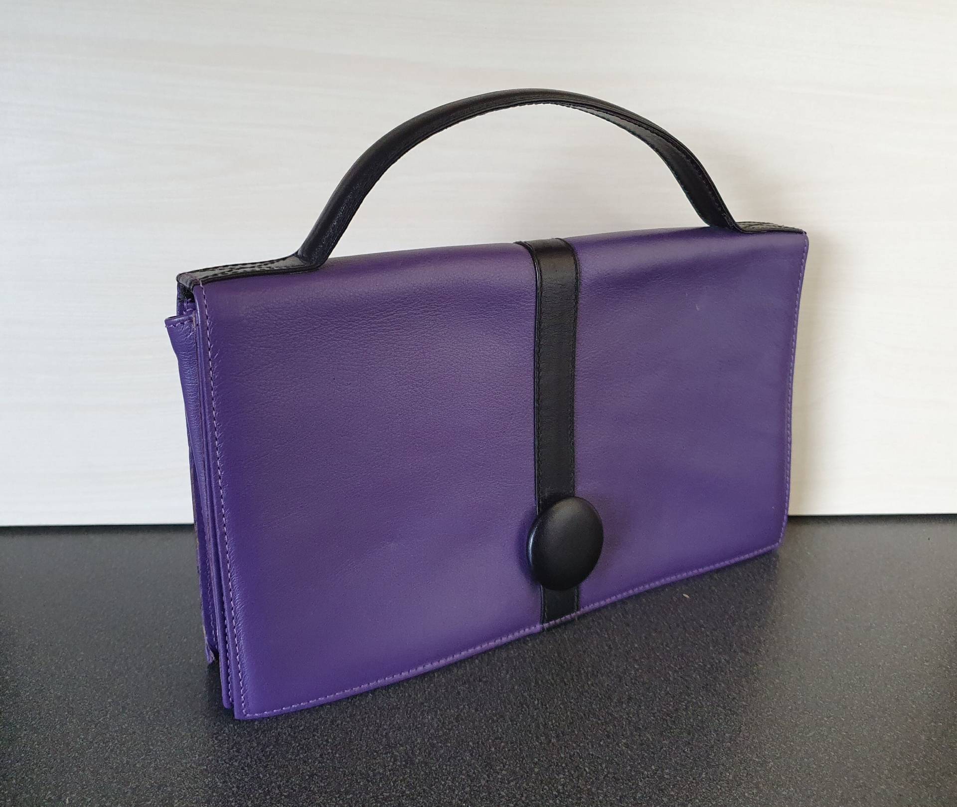 Mondi Lila Handtasche, 1980Er Jahre Lederhandtasche von VintageDeBlijeEkster