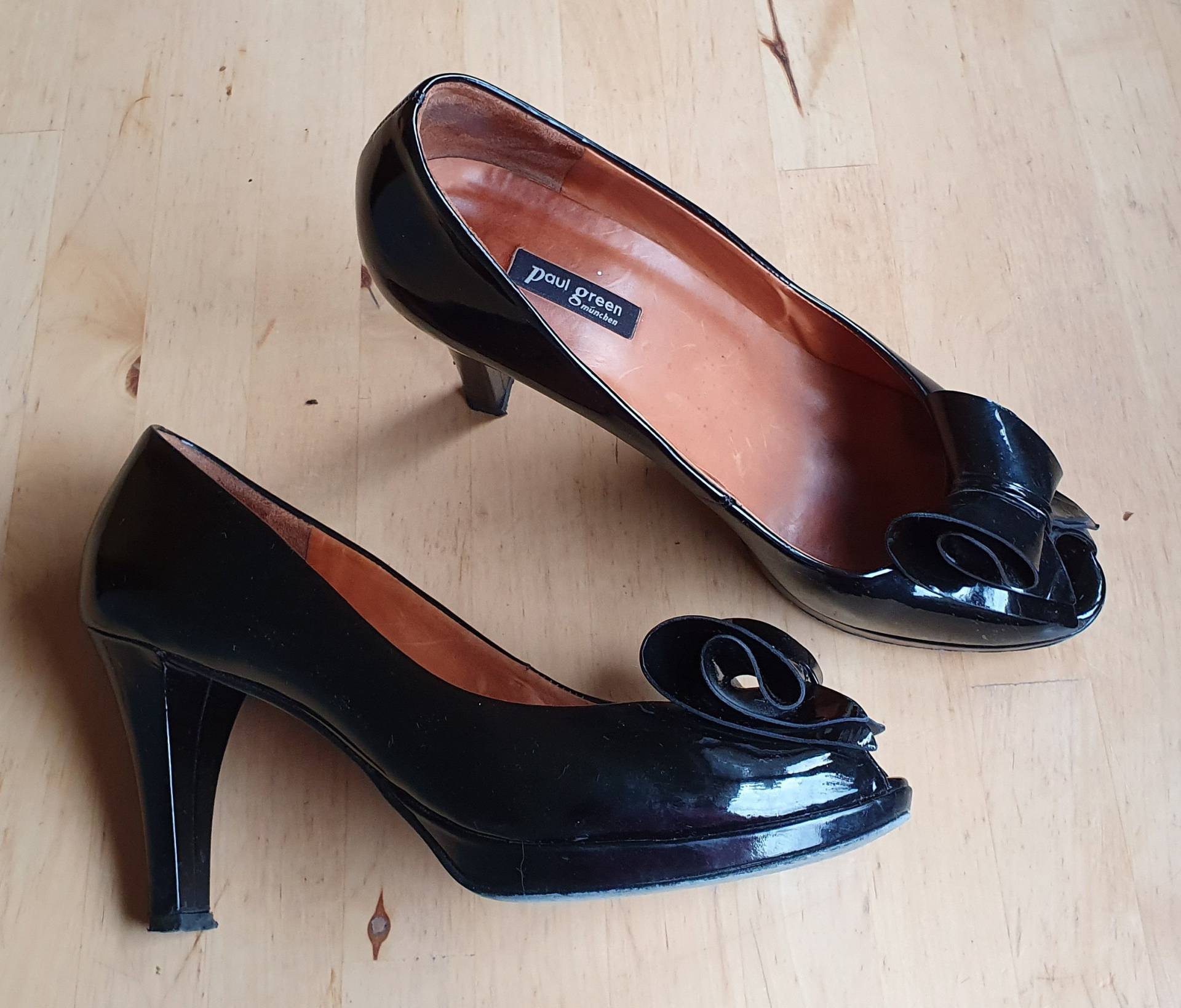 Vintage Paul Green Lackleder Schuhe, Peeptoe, High Heels von VintageDeBlijeEkster