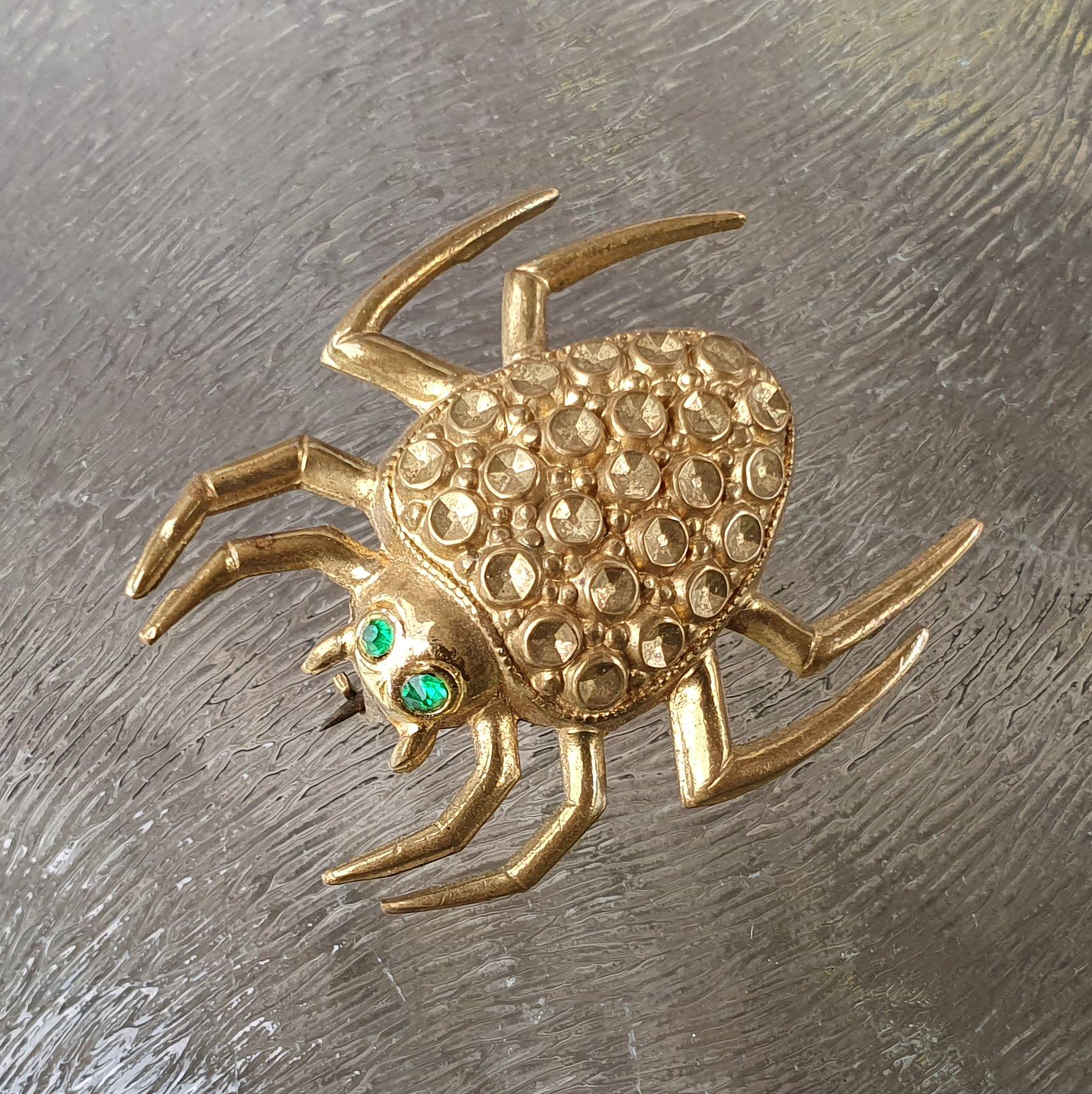 Vintage Spinnen Brosche, Kleine Grüne Strasssteine Als Augen, 1960Er Jahre von VintageDeBlijeEkster