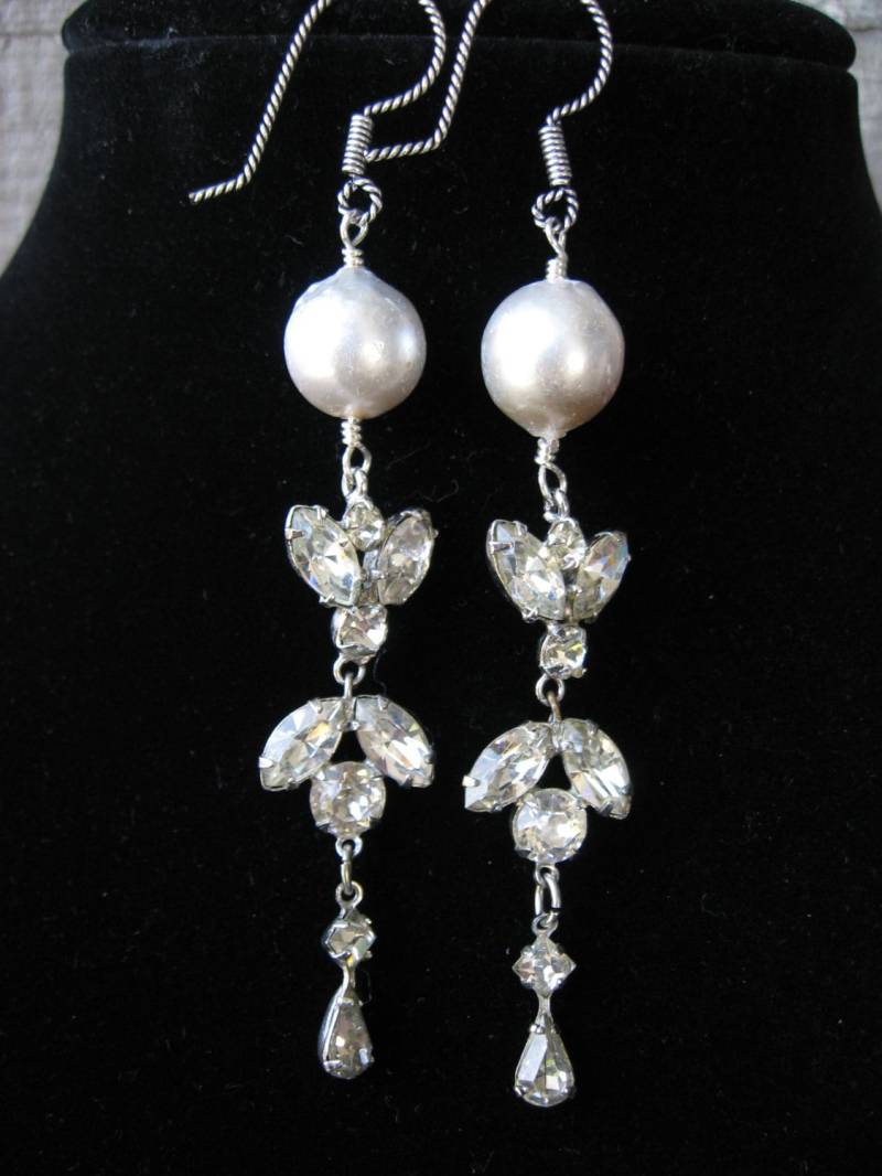 Barock Perle Chandelier Ohrringe Vintage Strass Tropfen Und Sterling Ohrhaken Von Delights Too von VintageDelightsToo
