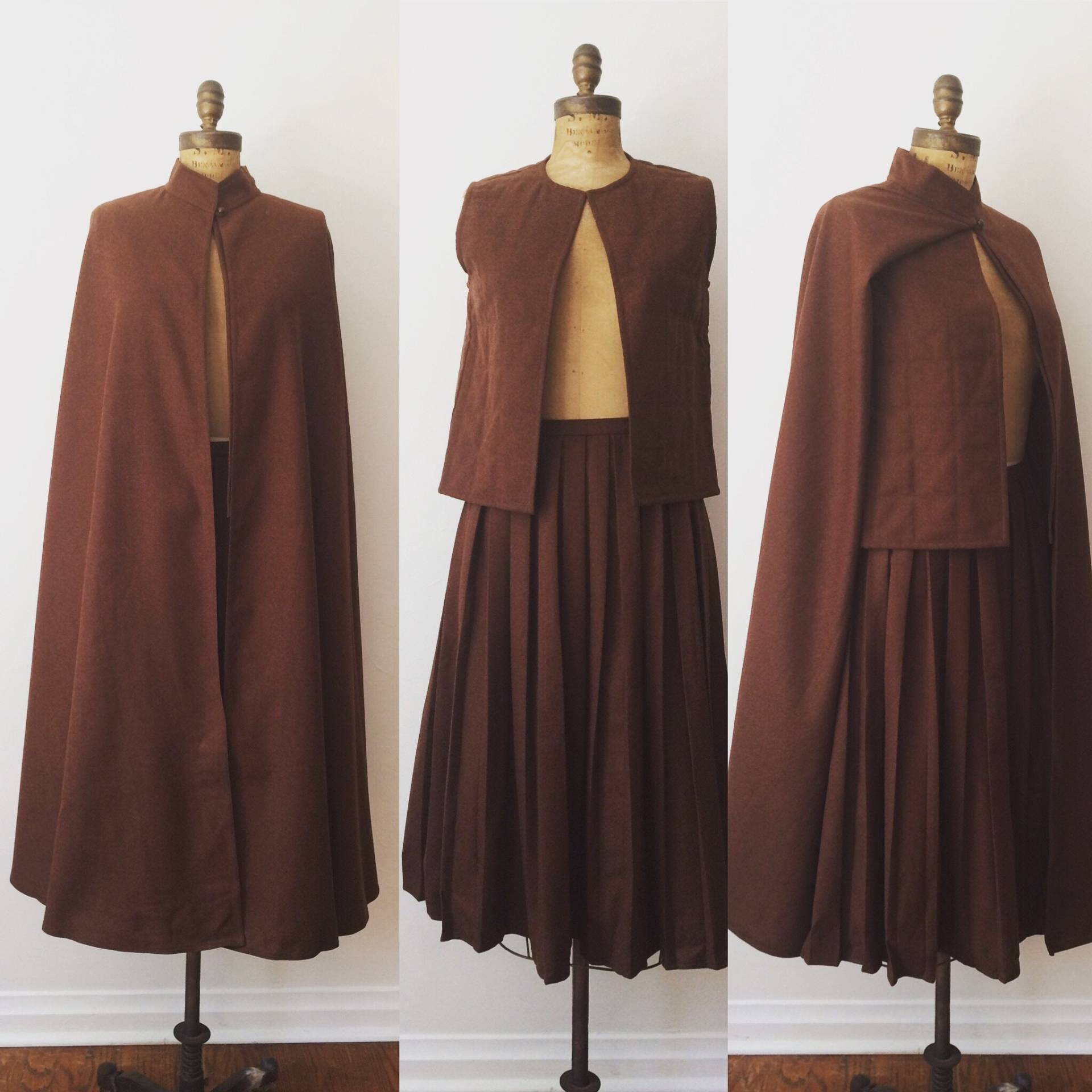 Andre Laug Rar Vintage 1970's 3 Teiliges Cape Set, Rock Mit Steppweste von VintageDrifter