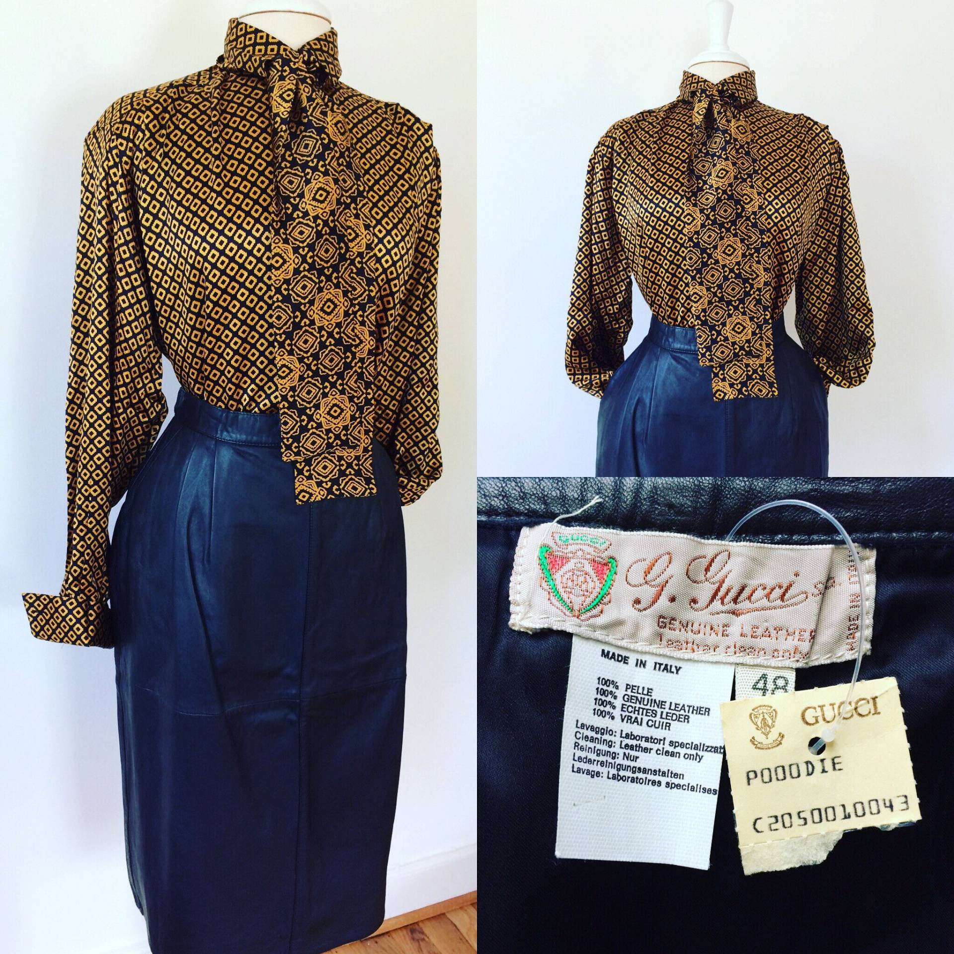 Gucci Vintage 1980Er Schwarzer Lederrock Nie Getragen Neu Mit Etikett von VintageDrifter