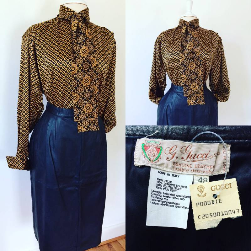 Gucci Vintage 1980Er Schwarzer Lederrock Nie Getragen Neu Mit Etikett von VintageDrifter