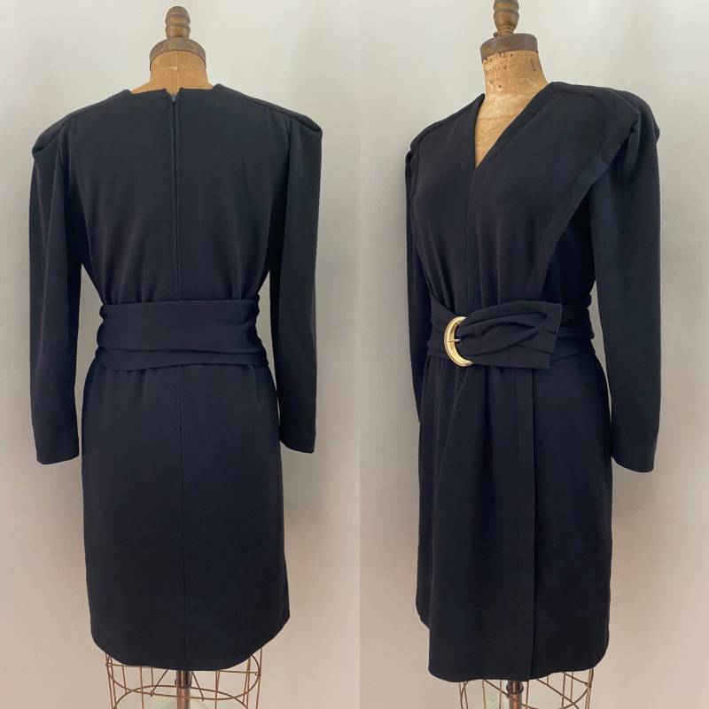 Pauline Trigere Vintage 1980Er Schwarzes Wollkleid von VintageDrifter