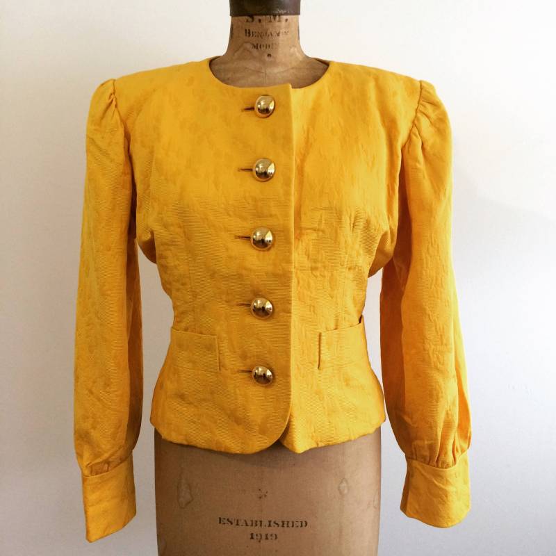 Yves Saint Laurent Rive Gauche Vintage Gold Brokat Abendjacke Größe 44 von VintageDrifter