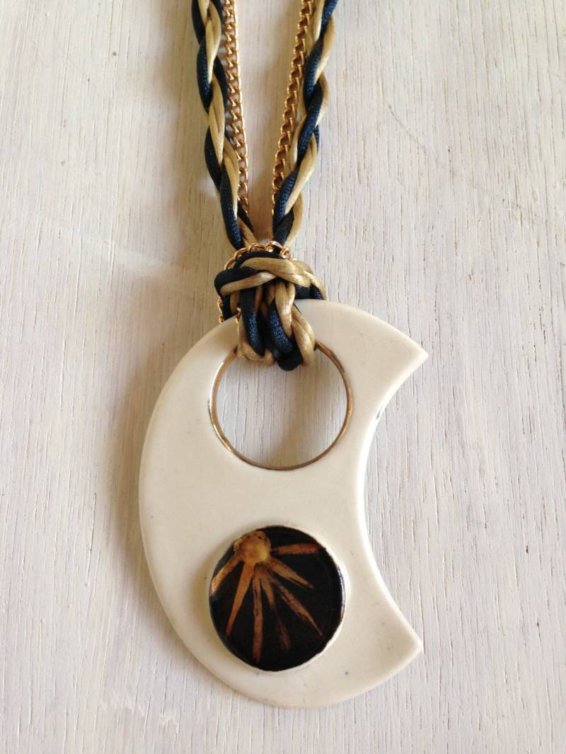 Handgemachte Halskette Mit Anhänger Aus Ton, Vintage-stil, 58cm von VintageEclectica