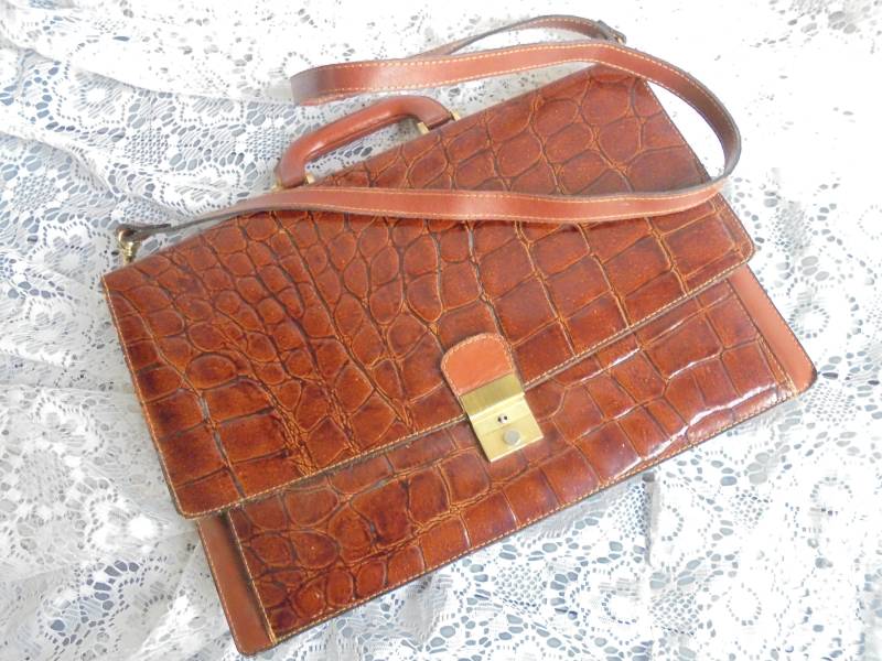 Vintage-Schultertasche Aus Leder Mit Krokodilprägung/Handtasche Diplomatentasche Sehr Schicke Damentasche von VintageEuropeanFinds