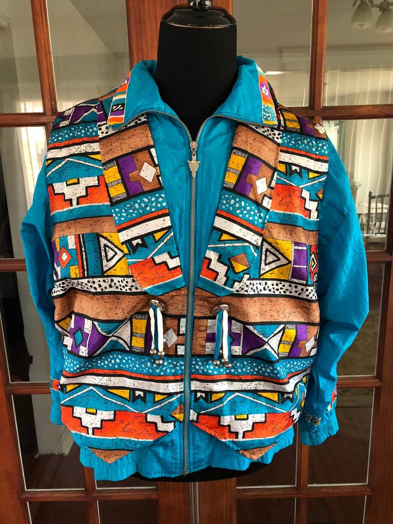 Jahrgang 1990 Tex Mex Muster Windbreaker Jahrgang 1990 Tex Mex Muster Windbreaker von VintageFindsMichael