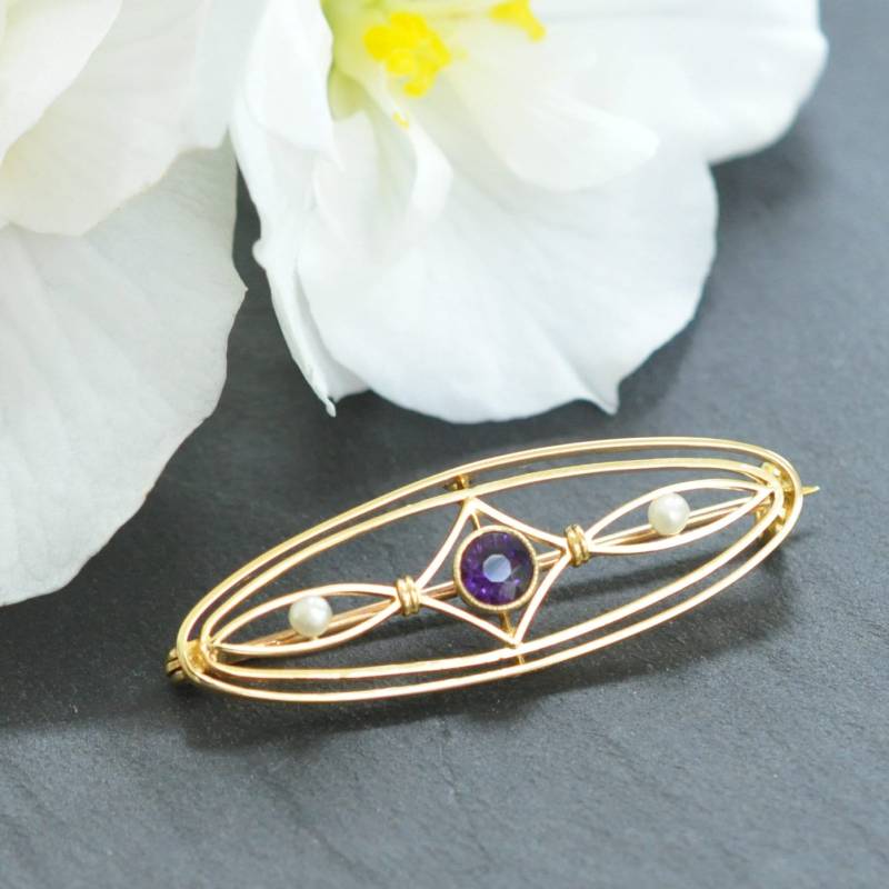 Amethyst & Perle Brosche von VintageFineJewellery