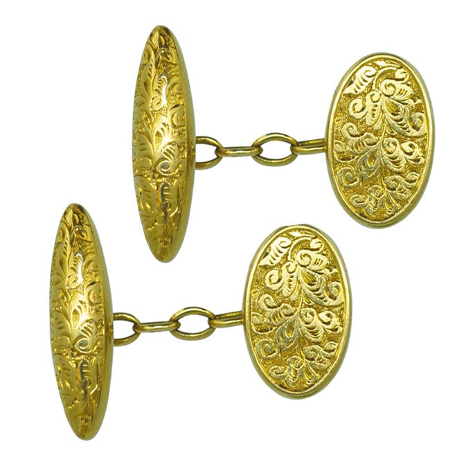 Antike 18 Karat Gold Manschettenknöpfe Mit Gravur von VintageFineJewellery