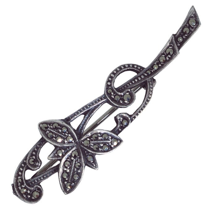 Marcasite Flower Bar Brosche von VintageFineJewellery