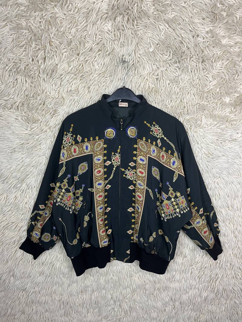 Vintage Bomber Windbreaker Jacket Size M - Xl | 46 Barock Versace Style Crazy Pattern Shelljacket Jacke 80S 90S von VintageForRealBerlin