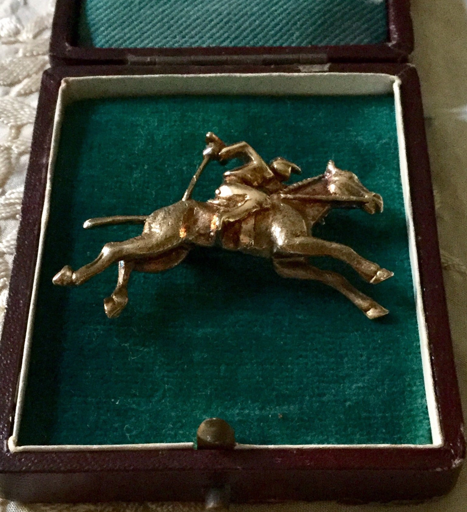 Art Deco Jockey Hors Vermeil Sterling Gold Brosche - Schönes Vintage Schnitzdesign Hermes Punzen Silber Aus Frankreich von VintageFrenchJewel