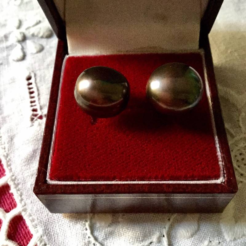 Aussergewöhnliche 14 Mm Graue Tahitian-Perlen-Vintage-Ohrringe Aus Gold Und Sterlingsilber - Wunderschönes Vermeil Echte Perle Karat Roségold Auf Aussergewöhnliche 14 Mm Graue Tahitian-Perlen-Vintage-Ohrringe Aus Gold Und Sterlingsilber - Wunderschönes Vermeil Echte Perle Karat Roségold Auf von VintageFrenchJewel