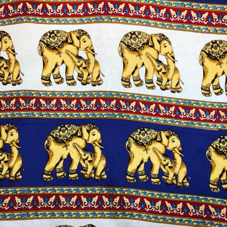 Vintage Elefant Mama & Baby Großer Schal, Wandbehang Oder Sofa-Überwurf in Blau, Rot, Gelb, Weiß Stoff Art Piece Quaste Fransen, Tischdecke von VintageFunland