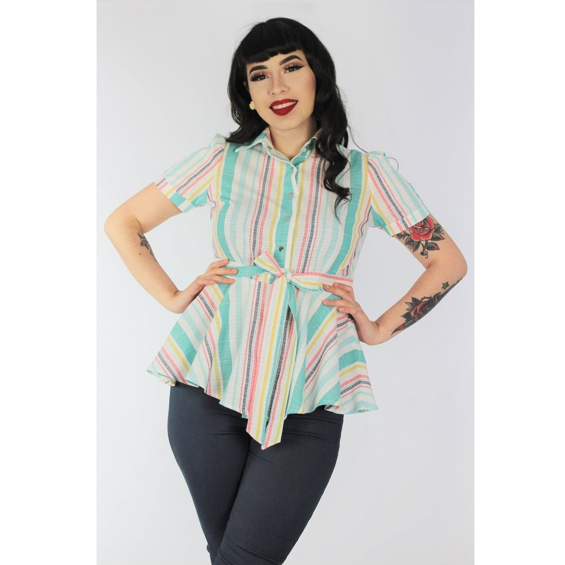 Petrol Gestreiftes Schößchen Top/Schwangerschaft Band Gürtel von VintageGaleria