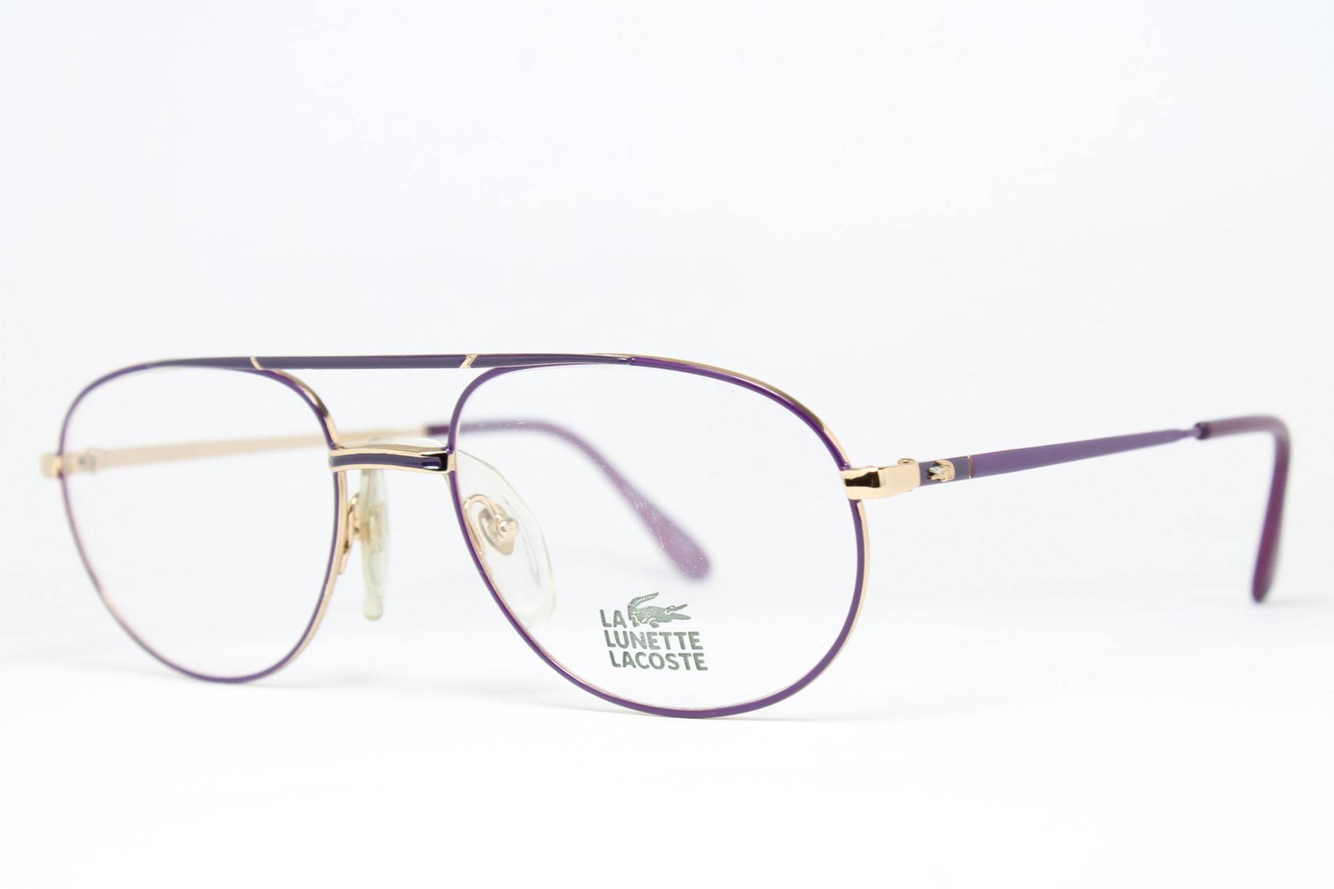 80Er Jahre Aviator Lacoste 737 Ck21 Violet-Gold Seltene Einzigartige True Vintage Brillengestell Brille Occhiali Lunettes Bril Glasögon Gafas E06 von VintageGermanGlasses