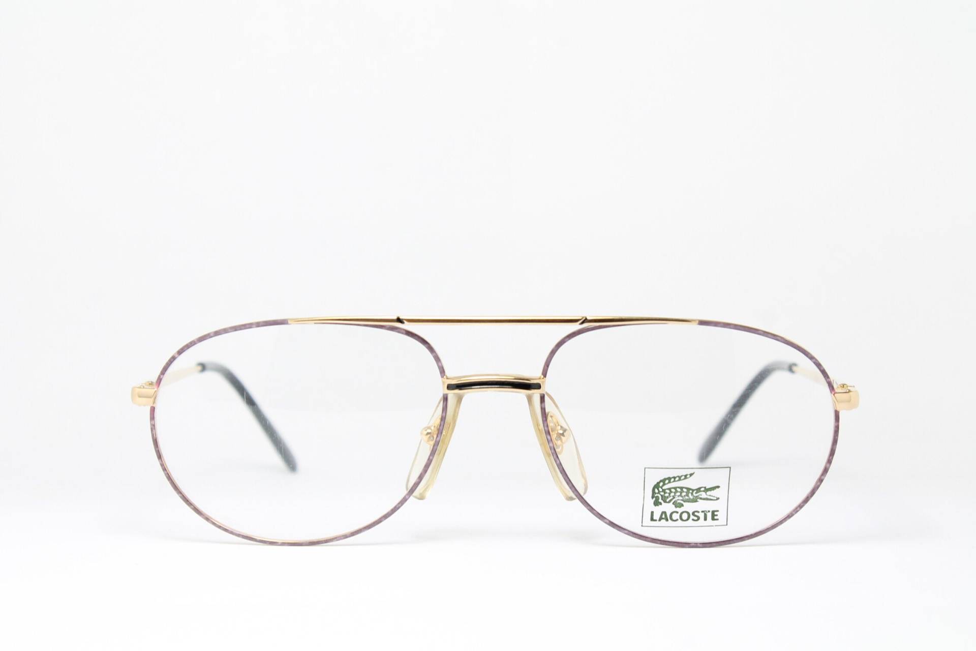 80Er Jahre Aviator Lacoste 737 L707 Violett-Gold Seltene Einzigartige True Vintage Brillengestell Brille Occhiali Lunettes Bril Glasögon Gafas E06 von VintageGermanGlasses