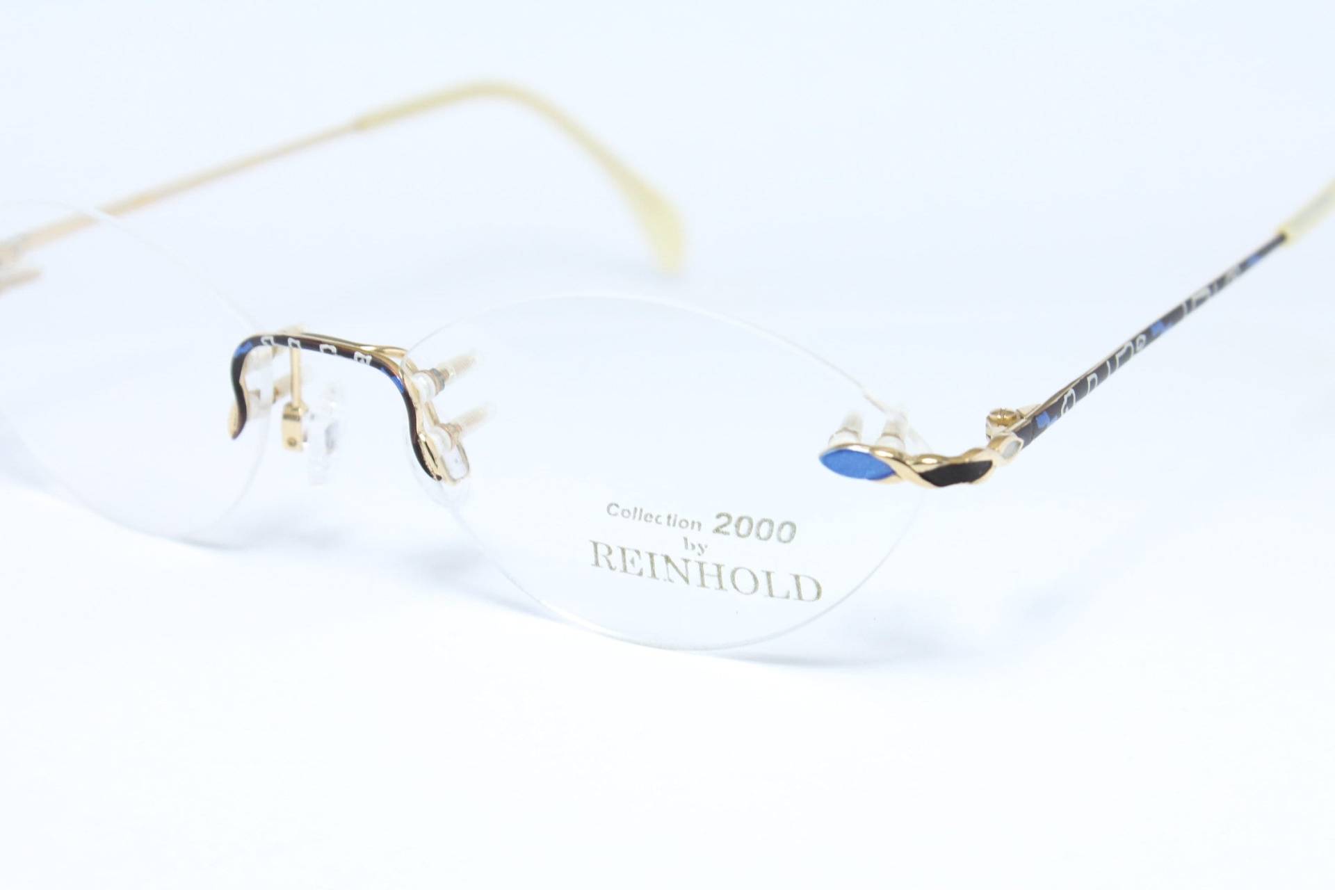 Reinhold Collection 2000 779 Gold Blau Rare Unikat Original Vintage Brillengestell Lunettes Bril Glasögon Gafas E102 von VintageGermanGlasses
