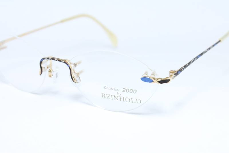 Reinhold Collection 2000 779 Gold Blau Rare Unikat Original Vintage Brillengestell Lunettes Bril Glasögon Gafas E102 von VintageGermanGlasses