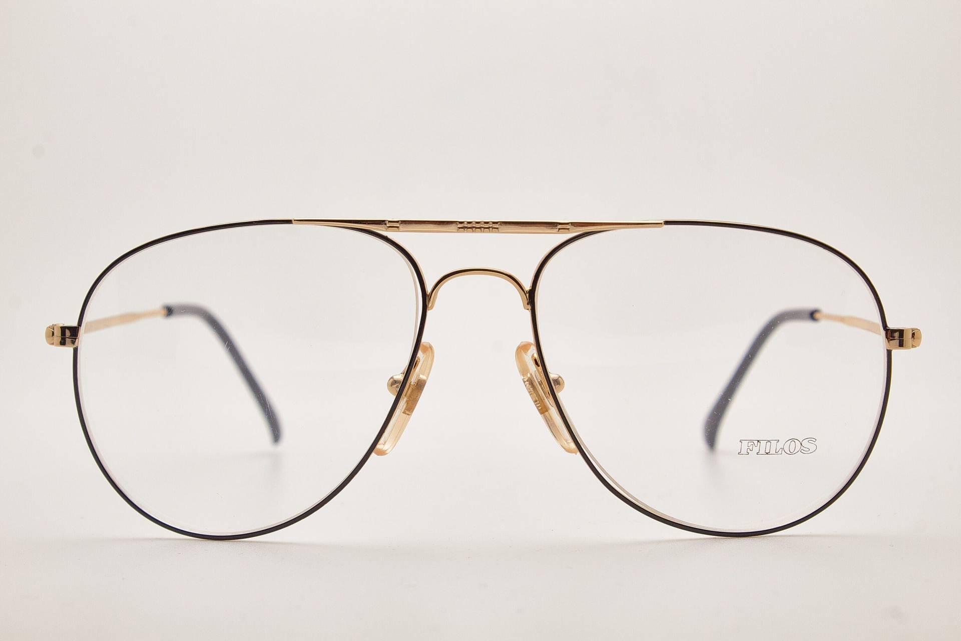 1980Er Brille/Men's Vintage Eyewear Filos 5207 Black Gold Metal Frame/Hipster Brille/ Piloten Sonnenbrille/Oversize Sonnenbrille/Fliegerbrille von VintageGlassesVault