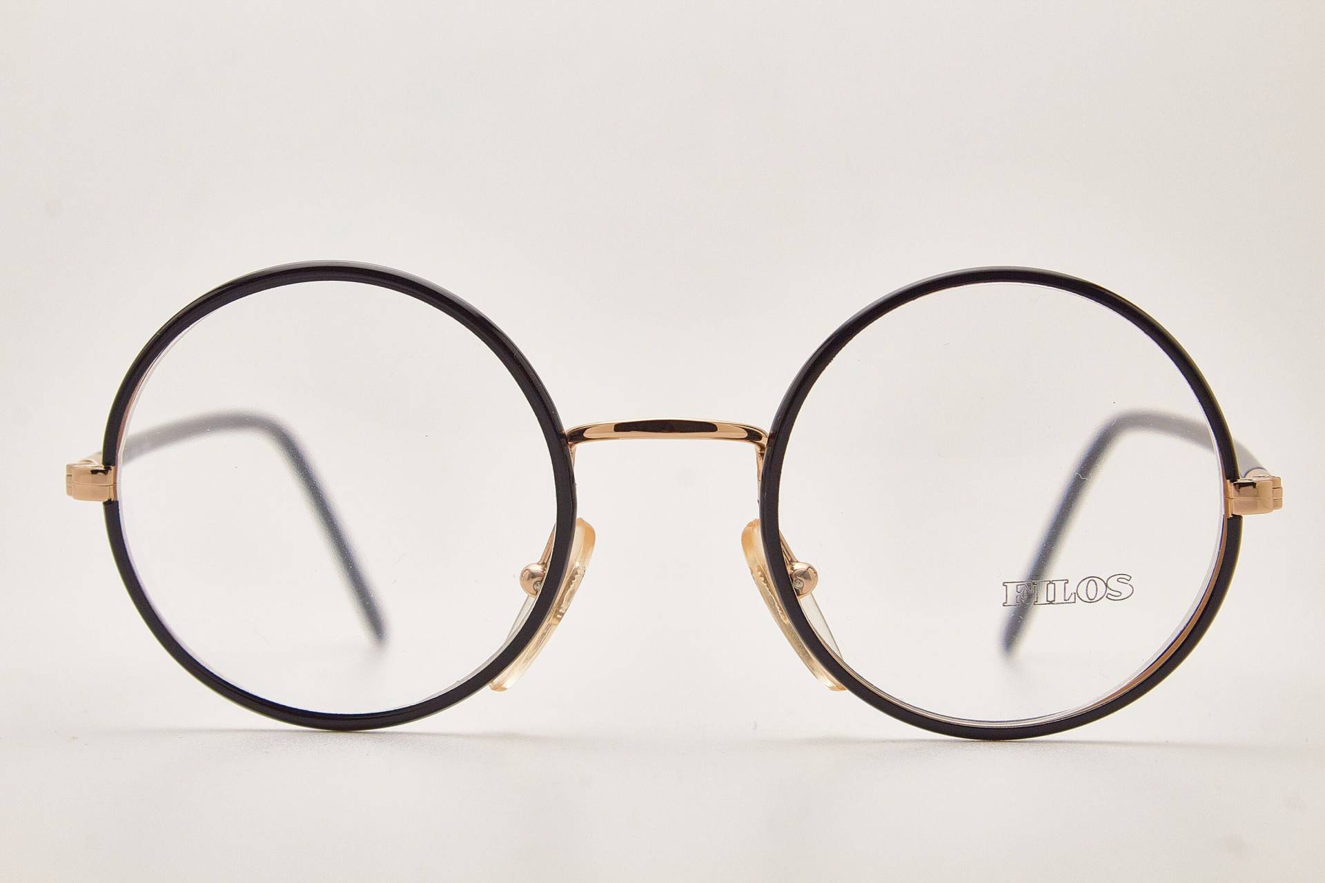 Filos 5488 45-20 Schwarz/Poliertes Gold Runder Rahmen/Vintage Brillen/Runde Brillen Vintage/90Er Jahre Brille/ von VintageGlassesVault