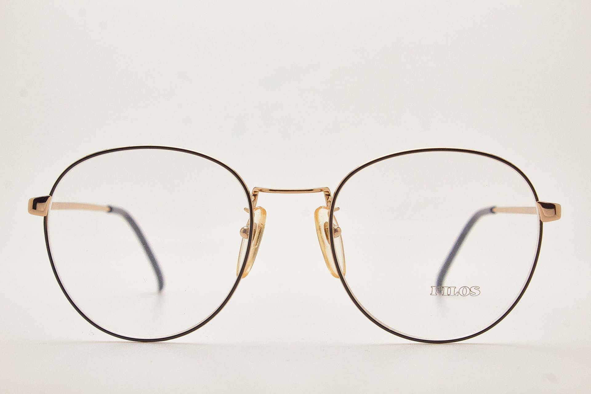 Filos 5781 3A37 53-20 Schwarz/Poliertes Gold Rundes Gestell Vintage Brillen Runde 1990Er Jahre von VintageGlassesVault