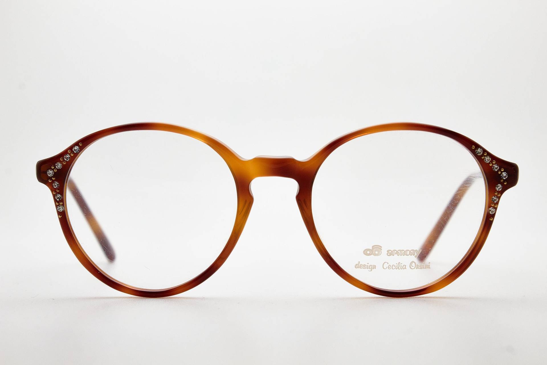 Zurück Zu 80Er Italien Vintage Runde Brillen Armony Cecilia Orsini Charleston 9 48-22 3703 Brown Crystal Hipsters Rahmen Frau Sonnenbrille Classic von VintageGlassesVault