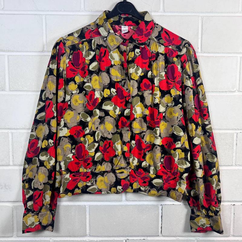 Vintage Blouse Jacket Women's Size L Cropped Floral Bluse 80S 90S von VintageGoereBerlin