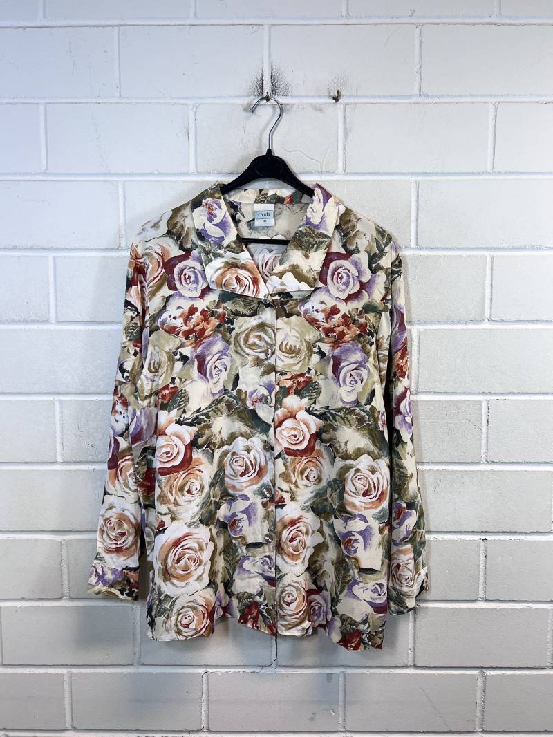 Vintage Bluse Women Size L Floral Viscose Blouse Roses Langarmbluse 80S 90S von VintageGoereBerlin