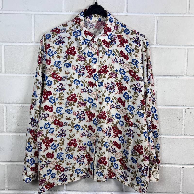 Vintage Bluse Women's Size L - Xl Floral Viscose Blouse Sommerbluse Langarm Longsleeved 80S 90S von VintageGoereBerlin