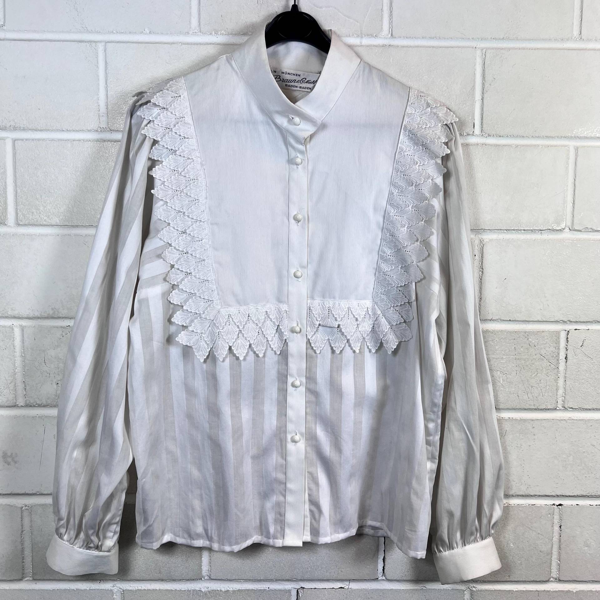Vintage Bluse Women's Size M Stripes Blätter Borte Cotton Blouse Folklore 80S 90S von VintageGoereBerlin