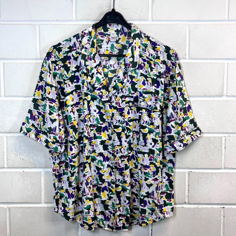 Vintage Bluse Women's Size Xl Crazy Pattern Viscose Blouse 80S 90S von VintageGoereBerlin